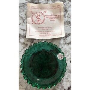 Horatio Alger Society Green cup plate Pairpoint Glass  The Young Circus Rider